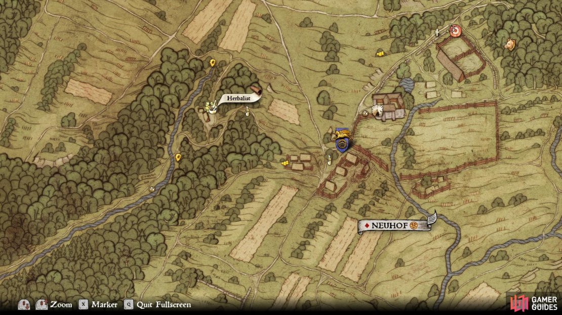 The location of the Herbalist west of Neuhof.
