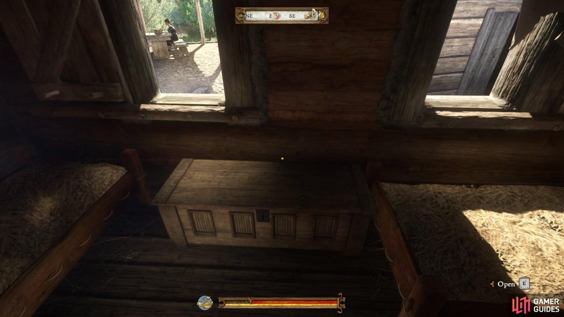 The first home chest available to use is located next to Henry&rsquo;s bed in Rattay Mill.