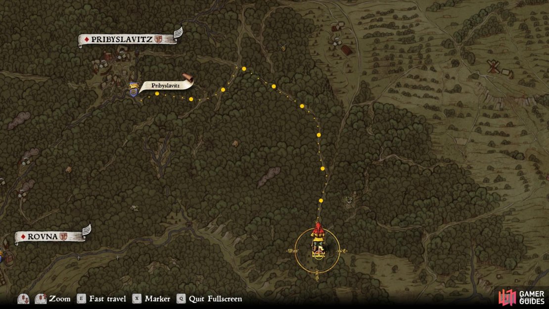 From the woodcutter&rsquo;s camp, follow the directions as they appear in objectives until you reach the outskirts of the bandit camp known as Pribyslavitz. 