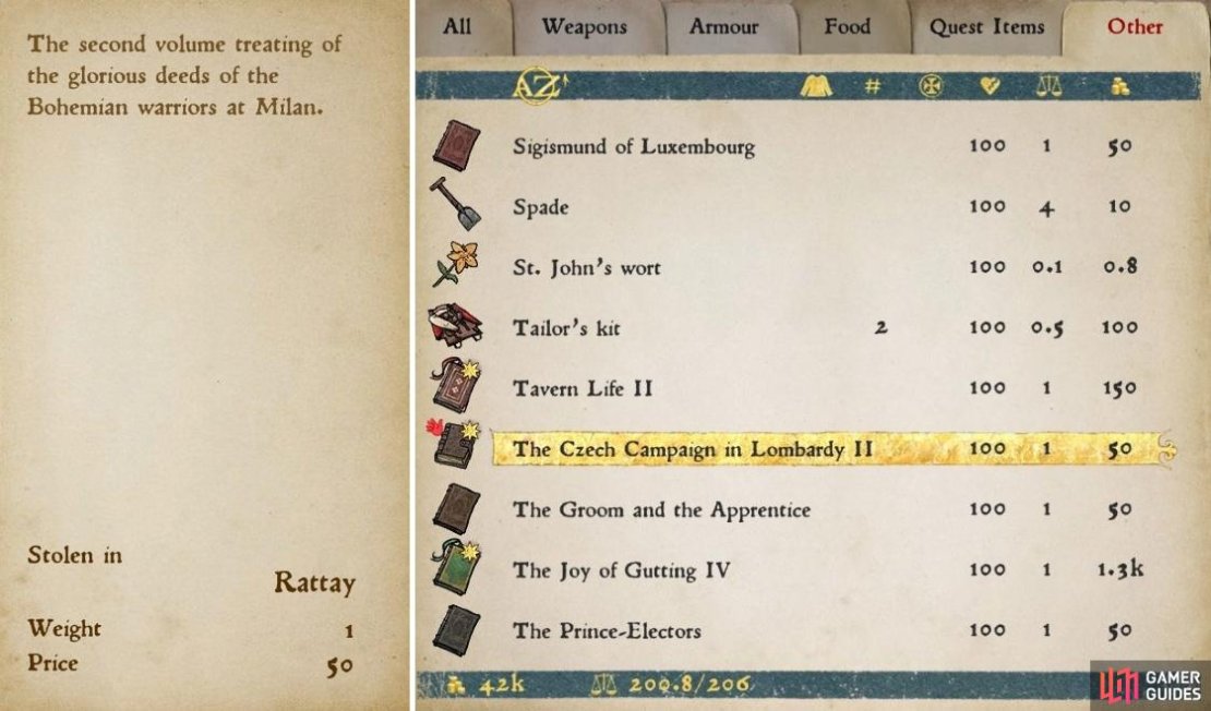 Note where the item was stolen from at the bottom right of the information page (left), Note the red hand icon beside the book &rsquo;The Czech Campaign in Lombardy II, indicating that it is stolen. (right)