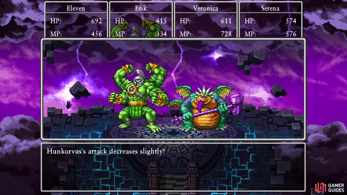 Use Blunt on Hunkorvus to lower his attack