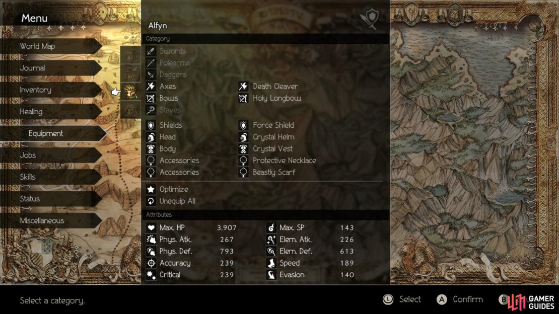 Alfyn&rsquo;s equipment for the superboss