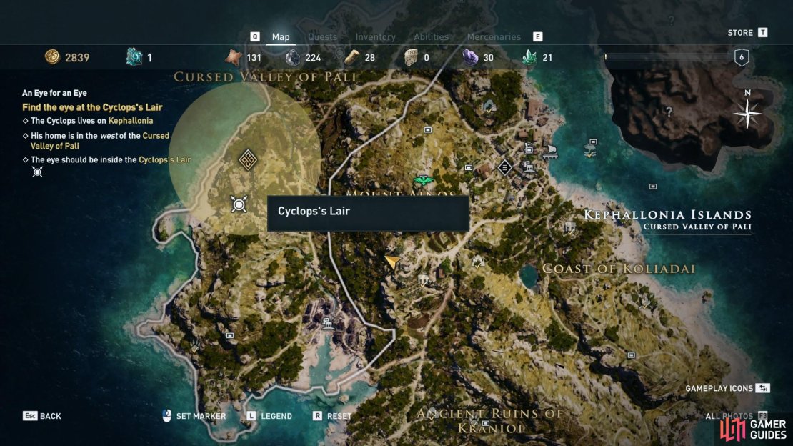 The location of the Cyclops&rsquo; Lair.