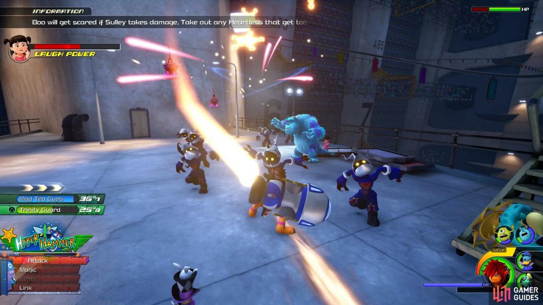 Make sure Sulley isn&rsquo;t attacked while building Boo&rsquo;s Laugh Power.
