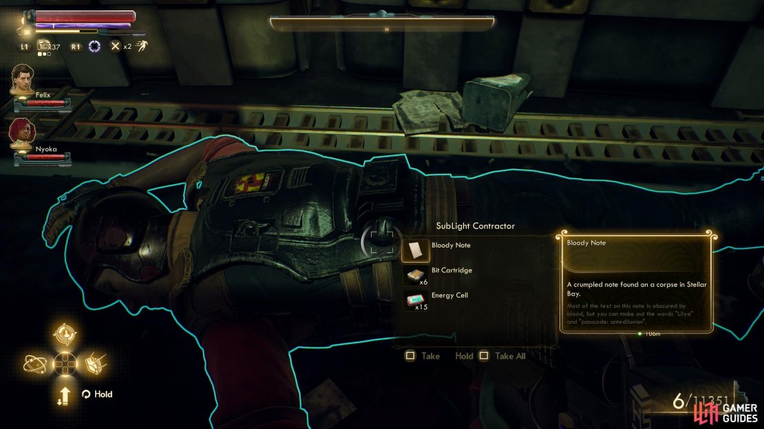 Search a corpse behind the fishery warehouse to find a Bloody Note.