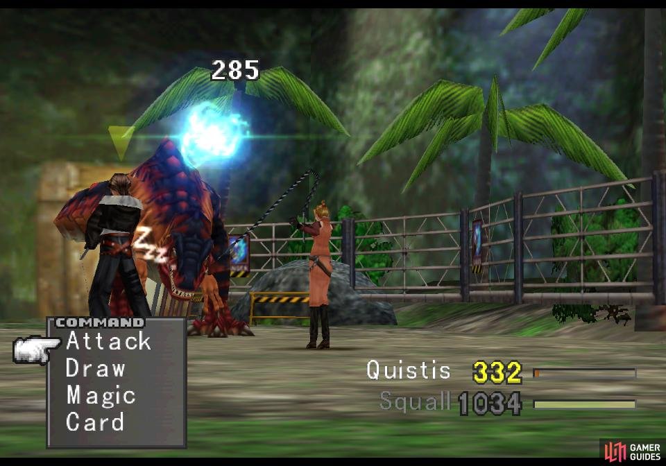 If Sleep is junctioned to a weapon, that character can effectively keep the T-Rexaur neutralized most of the battle