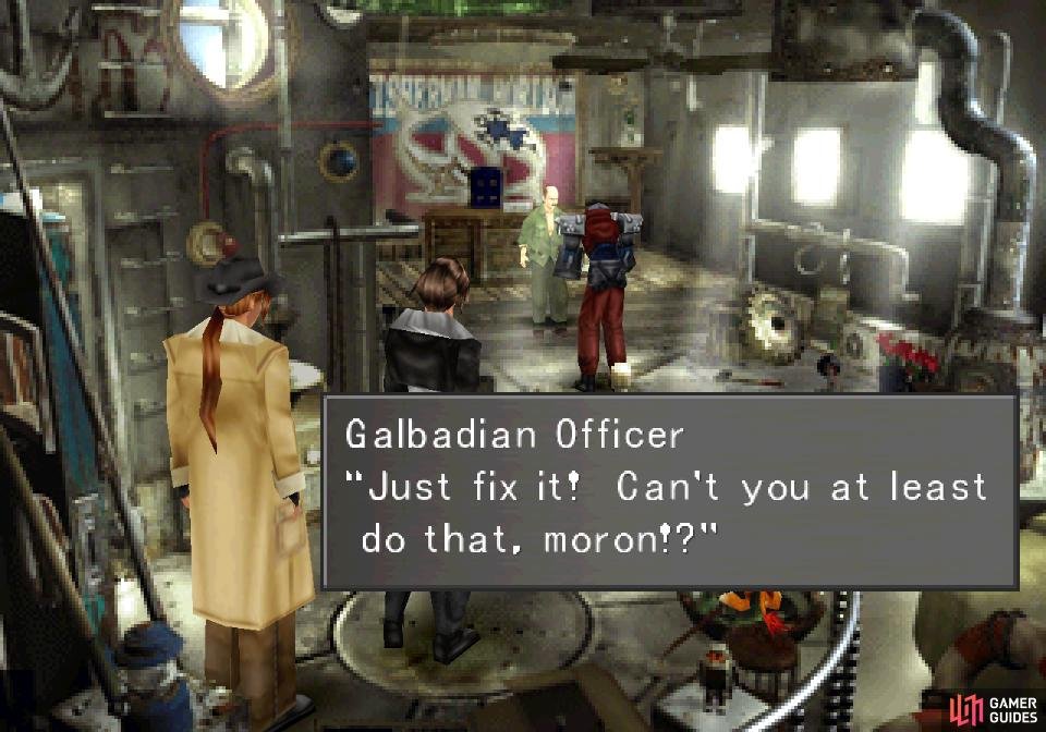 With Squall and Irvine, head to the Grease Monkey&rsquo;s house to find a rude visitor