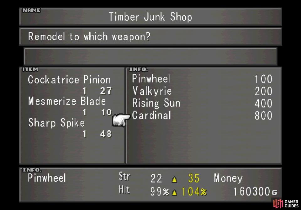 Next to the Timber Hotel you&rsquo;ll find a weapon shop, where you can create new weapons for Rinoa