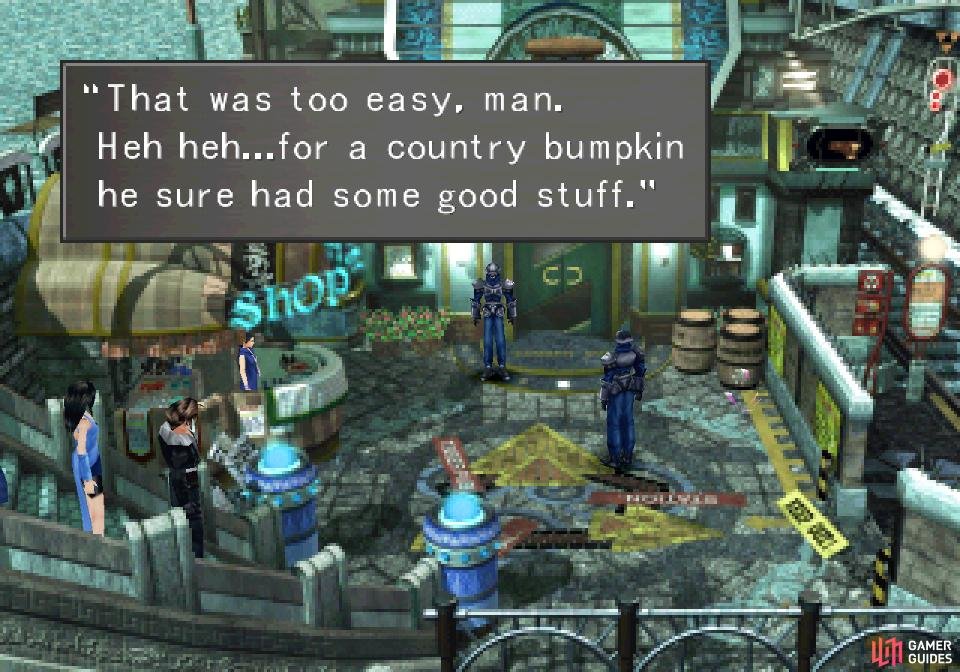 Approach the pub to find two Galbadians gloating about their crime