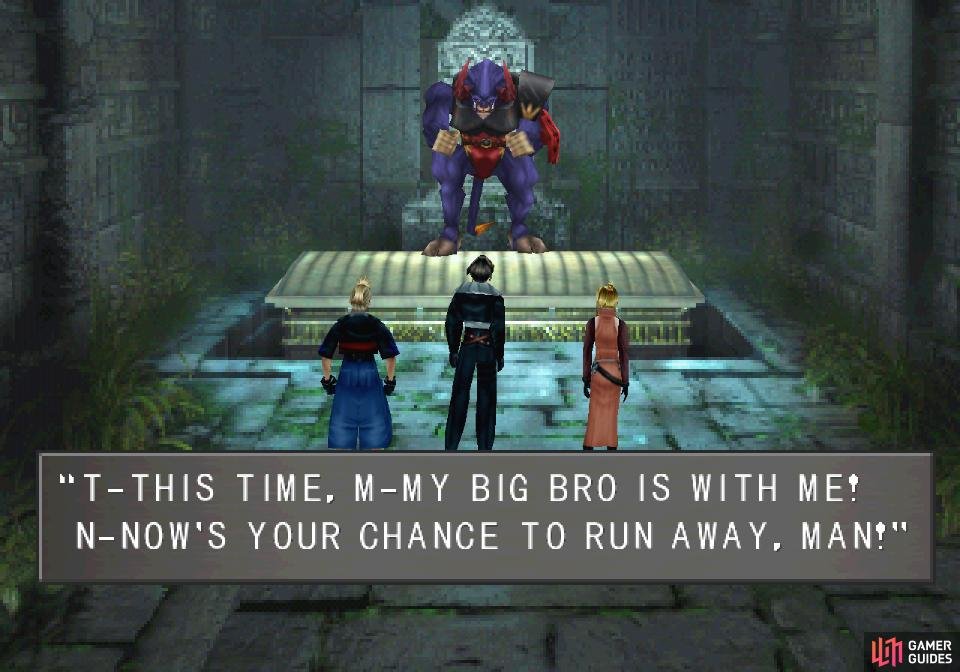 When you reach the center of the tomb, Sacred will threaten to sic his big brother on you