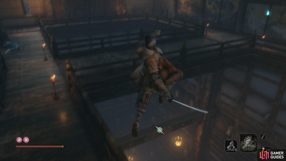 Jump to the beam from the upper room