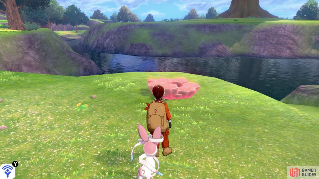 Straight ahead when you arrive from the Giant&rsquo;s Bed. It&rsquo;s on the left of the slope leading down to the water.
