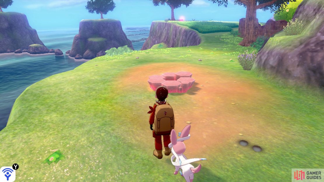 Continue traveling clockwise. On the right, there will be some abandoned fields. Keep to the left and you&rsquo;ll find this den along a side path, through the tall grass.