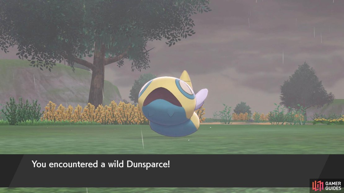 Dunsparce can be found on the overworld as well, but it&rsquo;s rarer and liable to flee when agitated.
