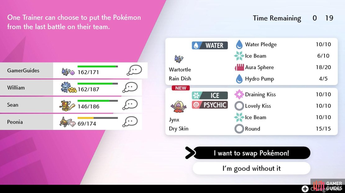 Try to be nice to other players who have low HP. Besides, if their Pok&eacute;mon faints, it&rsquo;s bad for you as well. (If playing with AI, don&rsquo;t rely on them to make good choices.)