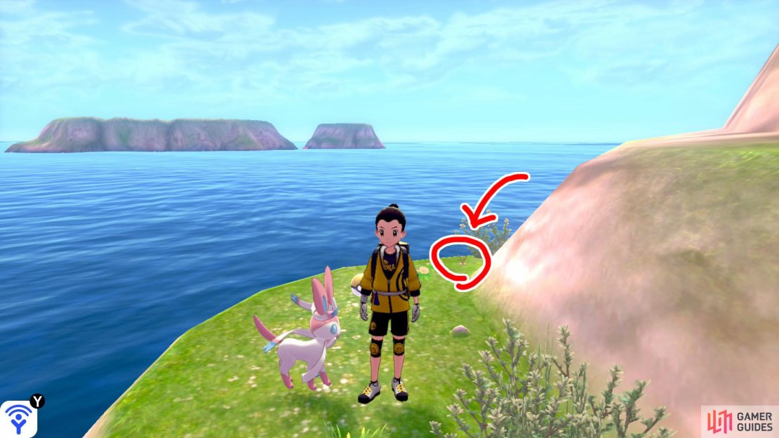 4/7: From Diglett 3, head back towards the shore, but turn right while facing the ocean/mainland. Head into the narrow path, where the Pok&eacute;mon Den is. The final Diglett on this island is at the end of this path, near the gold item ball.