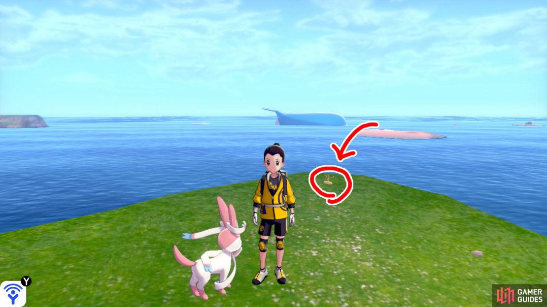 11/18: Turn right after crossing the bridge. Found at the end of the outcrop overlooking the sea. There may be a Lopunny near by.