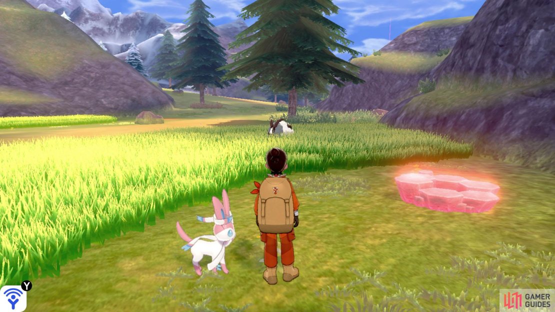 From Frostpoint Field&rsquo;s west exit, head towards the Iron Ruins. When facing away from the entrance of the ruins, there&rsquo;s some tall grass along the right side. This den&rsquo;s inside the grass.