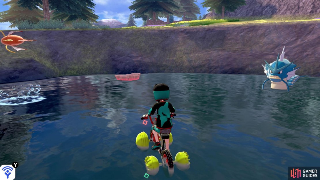 Inside the body of water next to the left-hand side wall. It can be hard to see if you&rsquo;re on elevated ground.