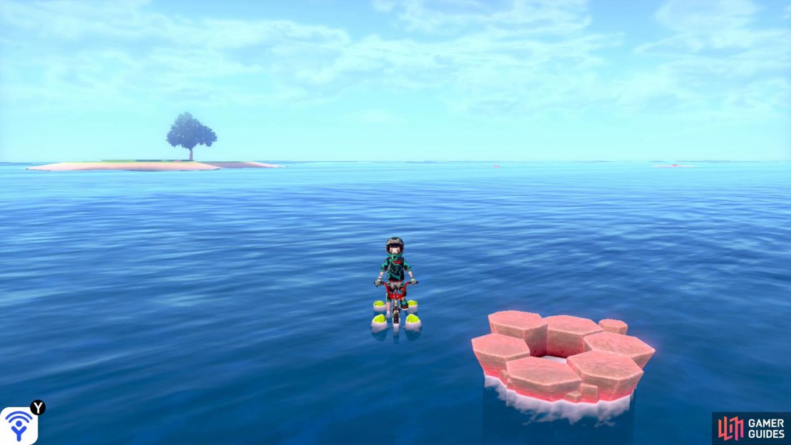 From Den A, turn ever so slightly left, while facing the island with a tree. It&rsquo;s directly ahead, between the island you were facing and a bigger island that&rsquo;s in Stepping-Stone Sea. Be mindful of a Sharpedo.