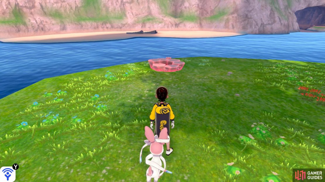 Head for the inner, grassy part of the central island. Go clock-wise around the rocky terrain. It&rsquo;s in the direction of the isolated shore.