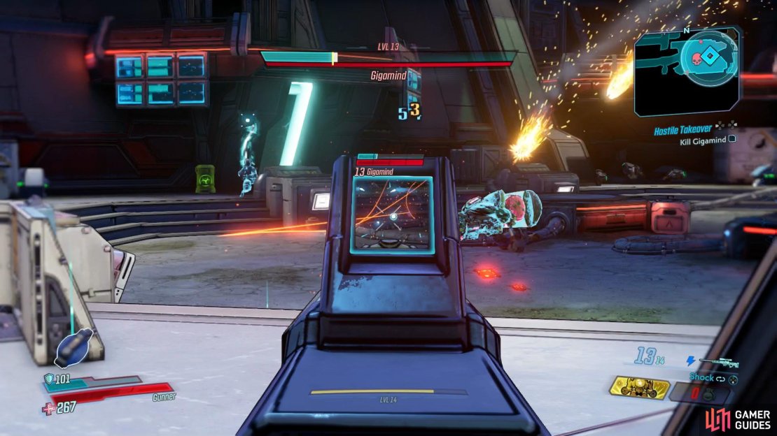Use Shock weapons in the first phase to strip his Shield quicker