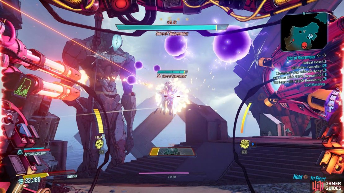 Avoid Sera of Supremacy&rsquo;s Orb attacks by backing away.