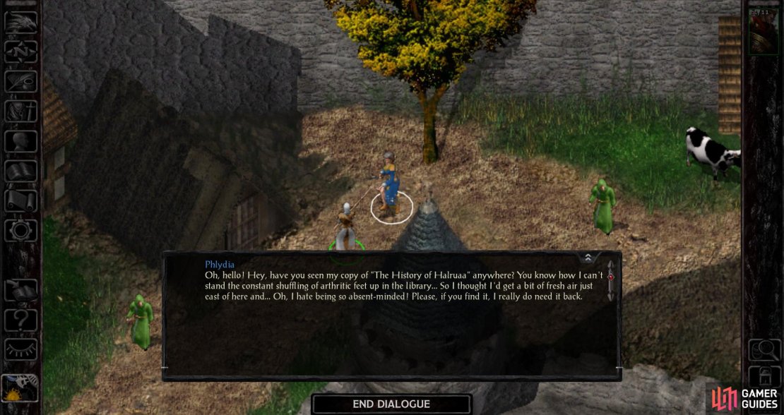Phlydia will ask you to find her misplaced &ldquo;History of Halruaa&rdquo; book.