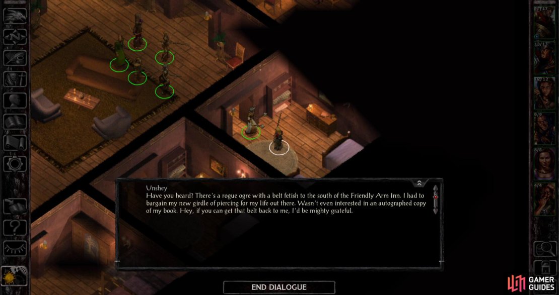 Talk to Unshey on the 2nd floor to pick up the quest &ldquo;A Rogue Ogre&rdquo;.