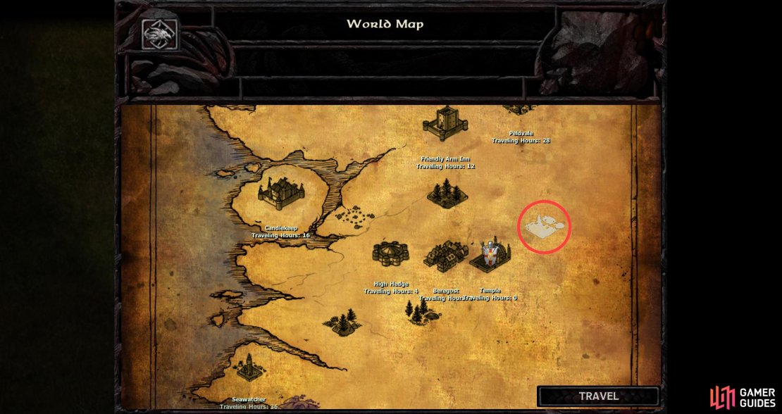 Make your way east of the Temple to find a Basilisk-infested wilderness area (AR3500)