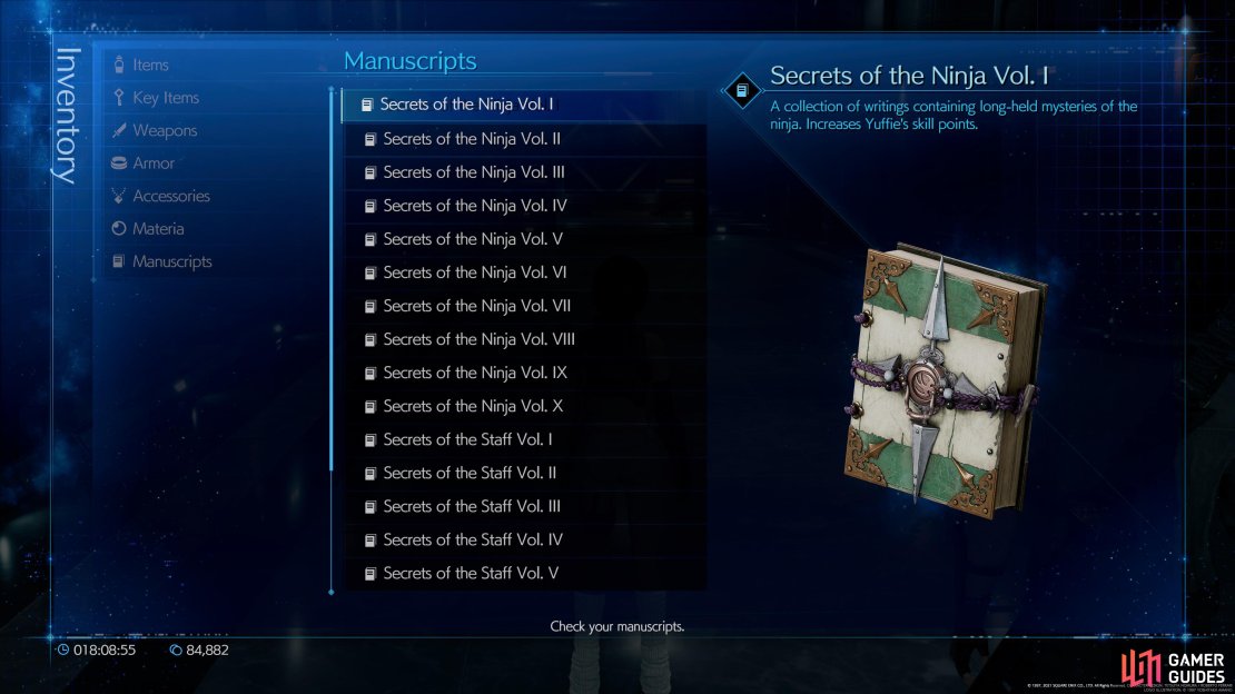 You&rsquo;ll earn both Yuffie and Sonon Manuscripts at the same time.