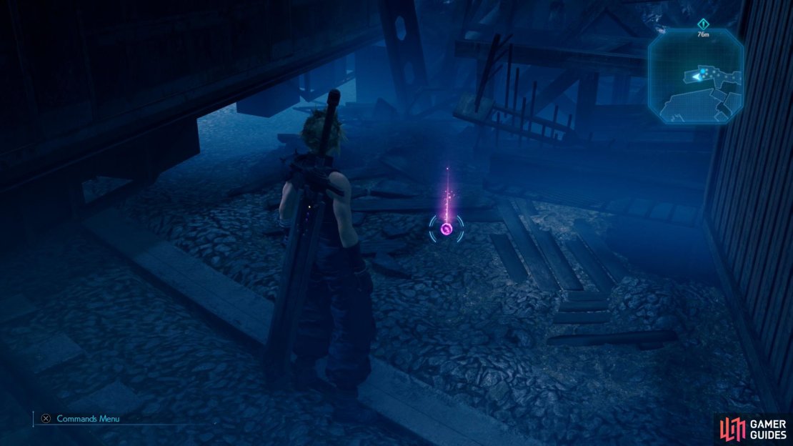 Grab a piece of HP Up Materia from outside of the warehouse.