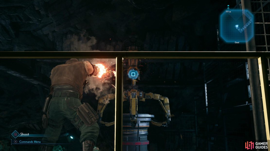 Shoot a mechanical arm to destroy a Bugaboo nest.
