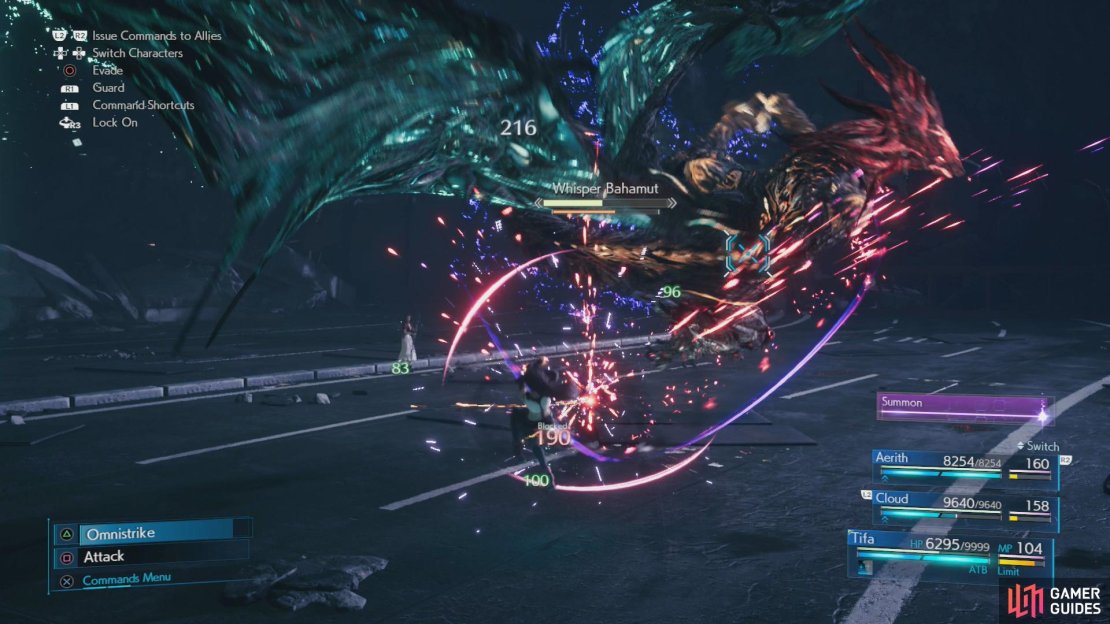 Block Whisper Bahamut&rsquo;s attacks to build up ATB, switching to quickly unleash attacks when charged.