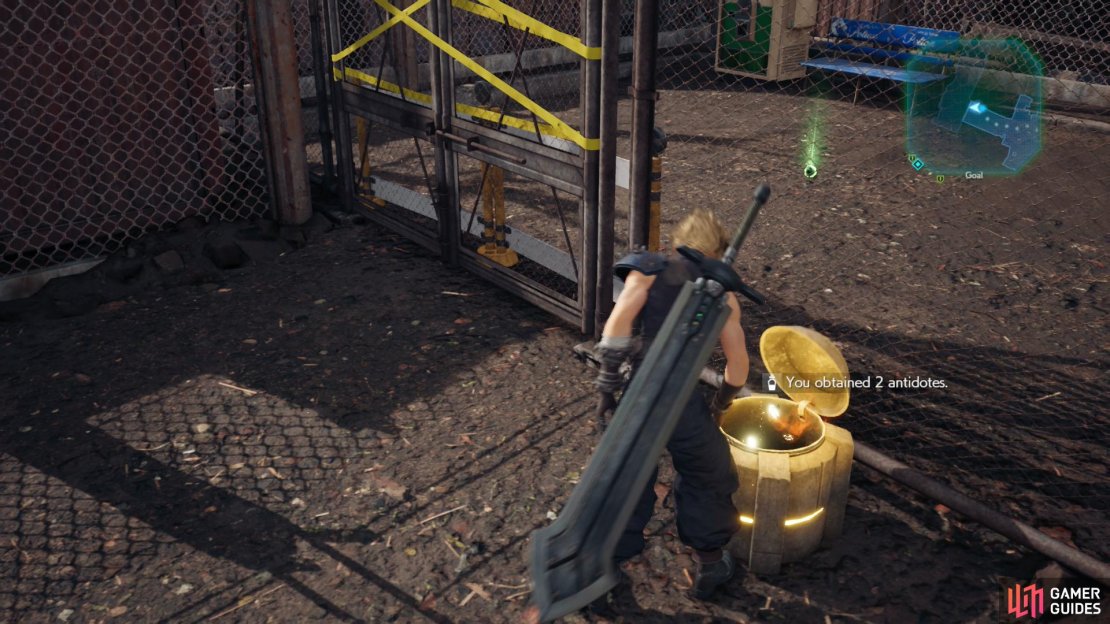 Loot a chest to score some Antidotes, and note a magic materia orb taunting you from behind a fence&hellip;