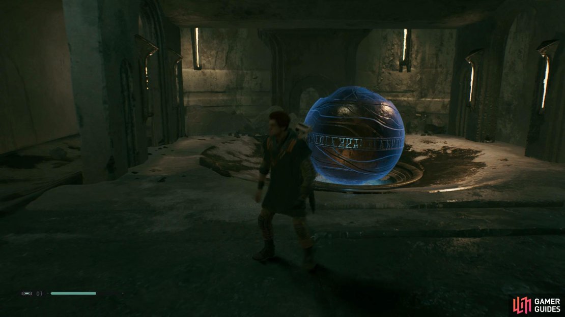Take the ball from the center of the area and place onto the platform on the left