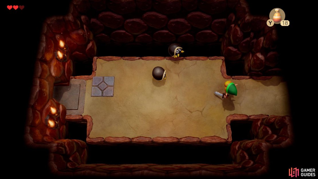 From the beginning of the cave head left and knock the Hardhat Beetles off the side,
