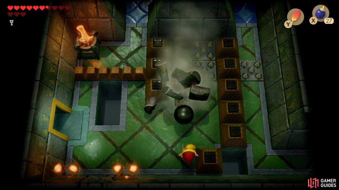 Break the third pillar with the ball and then take it down to the right,