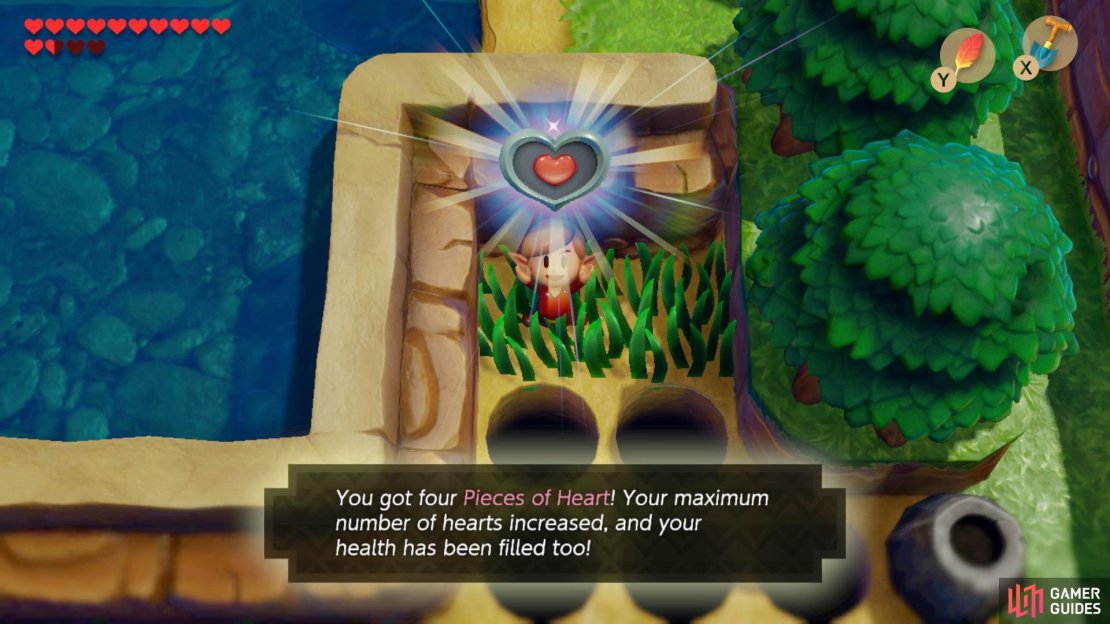 Cut down the grass in the Pothole Field to find your path to the back right for a Piece of Heart.