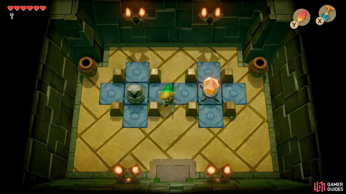 Head down to the basement level and head into the room to the north and hit the crystal,