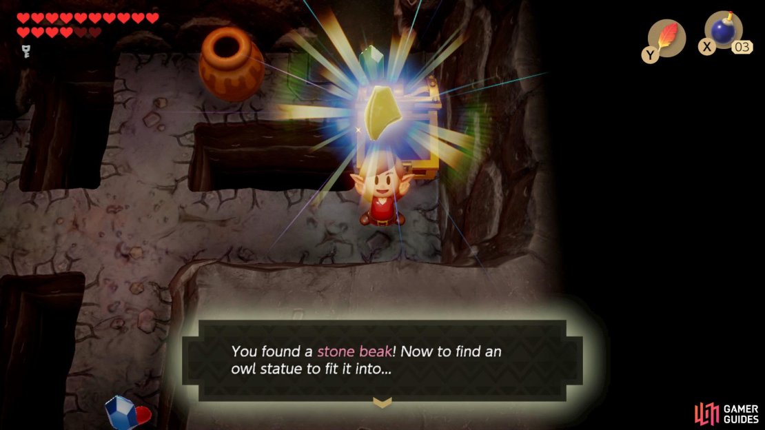Collect the Stone Beak from the Chest below then head up to face a Mini-Boss,