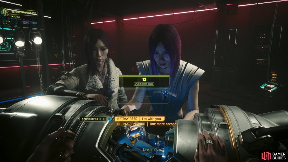After your meeting with Hansen, you&rsquo;ll head down to the mainframe with Songbird, where you&rsquo;ll have to choose to side with Songbird or side with Reed.
