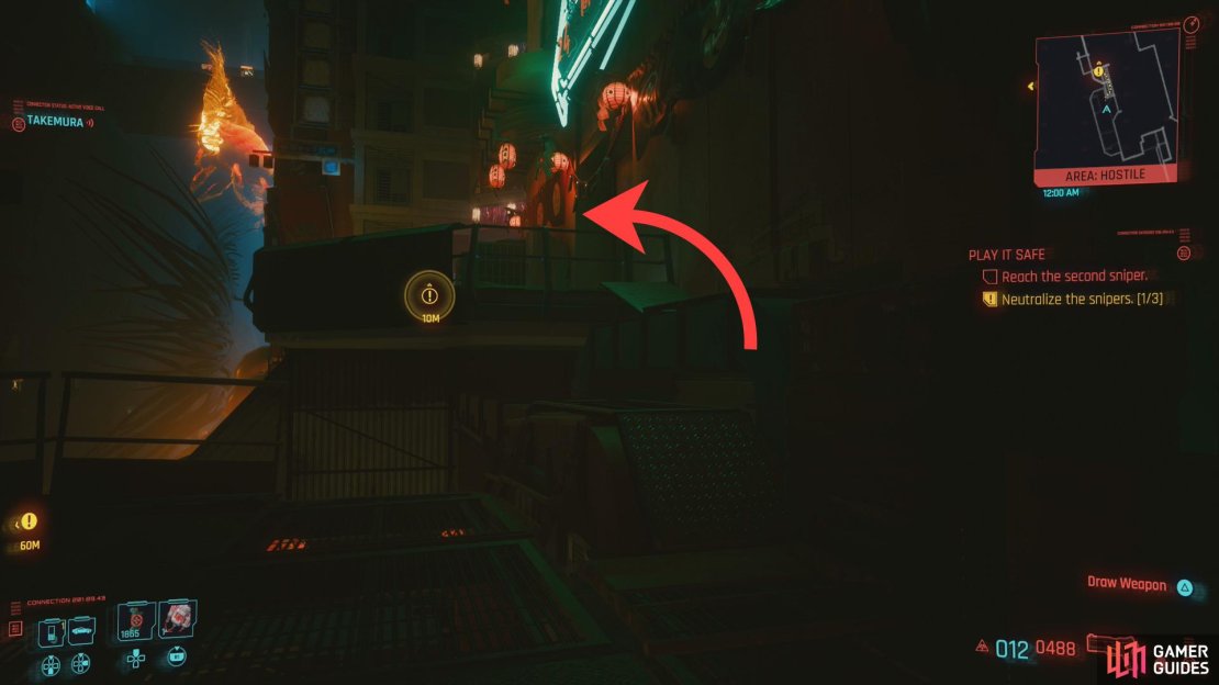 Cross a chute to reach an elevator.