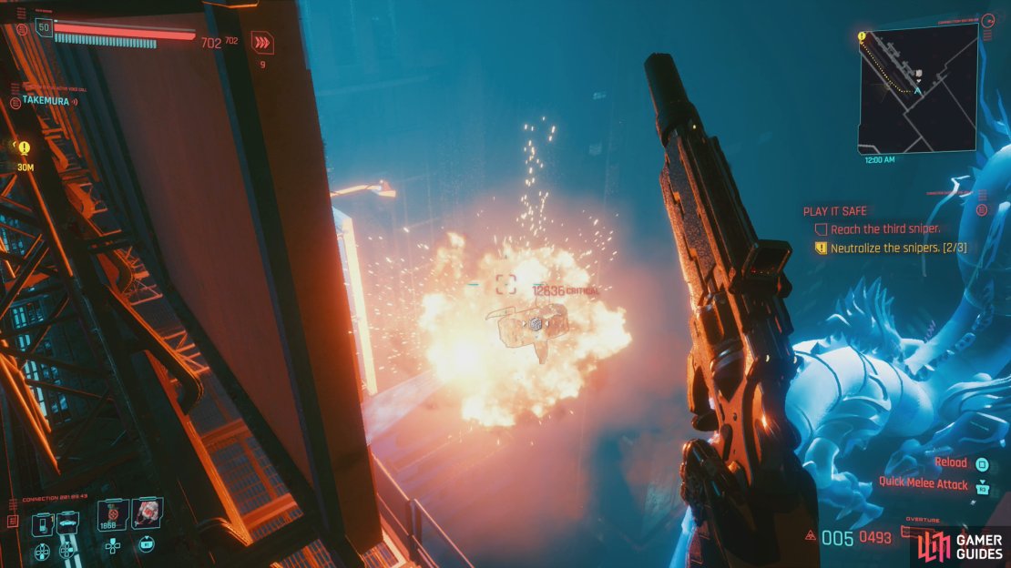 If you go through the double doors to reach the footbridge, shoot a drone out of the sky,