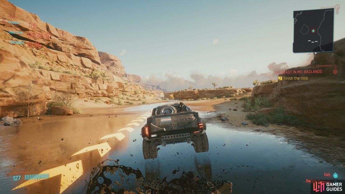 Your greatest enemy in this race is the terrain - alternate between gas and idle to achieve and ideal mix of speed and control.