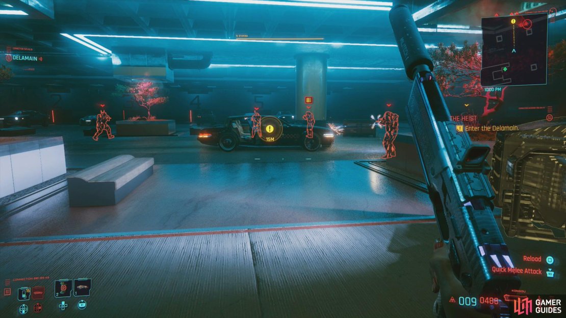 Don&rsquo;t waste time fighting the guards in the parking garage - if you can make it to the Delamain, you&rsquo;ll be safe.