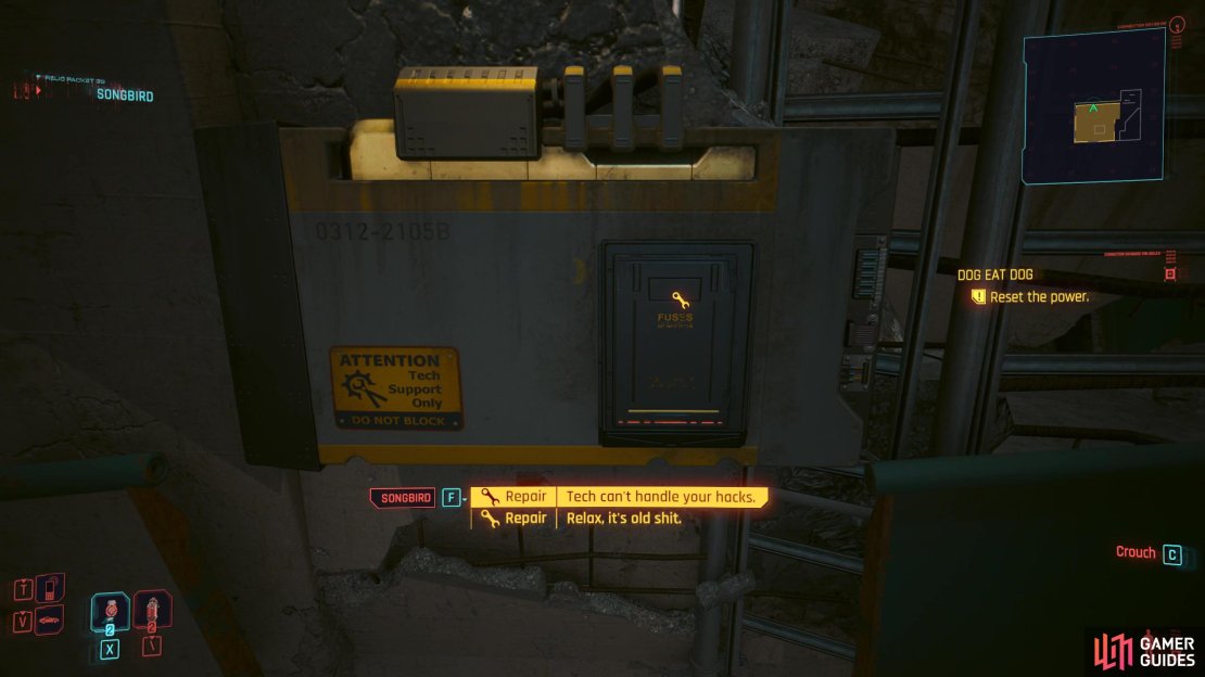 Repair the fuse box to get the elevator working. You can find it to the left of the elevator.