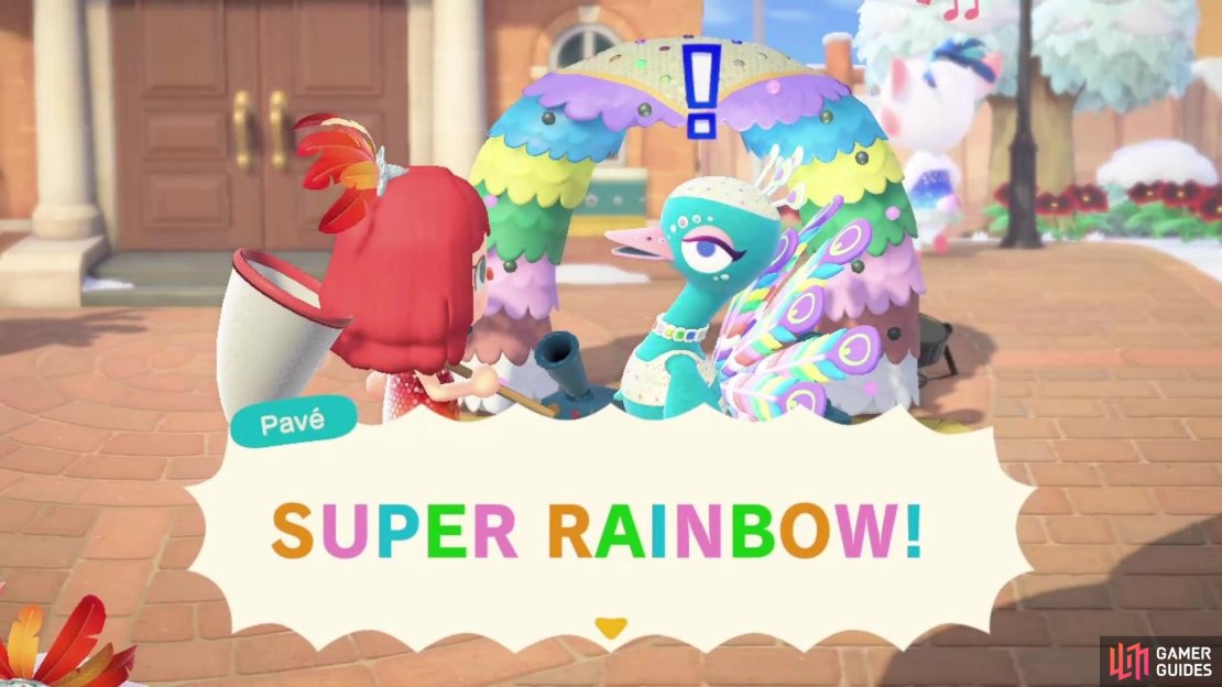 The rainbow feathers make Pav&eacute; quite excited.