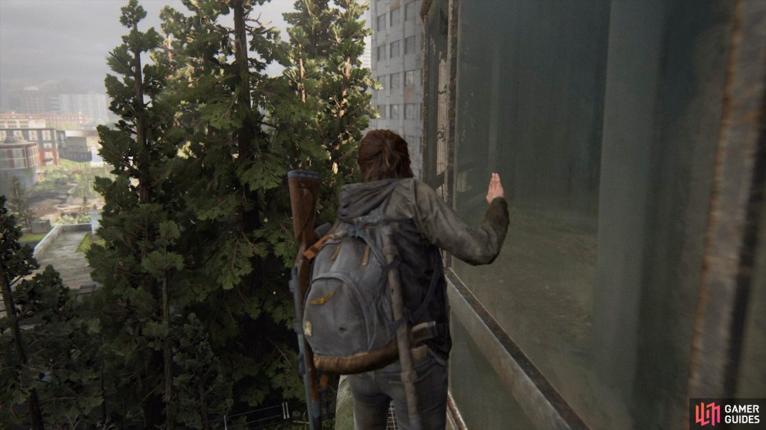 Use the ledge to reach the offices 