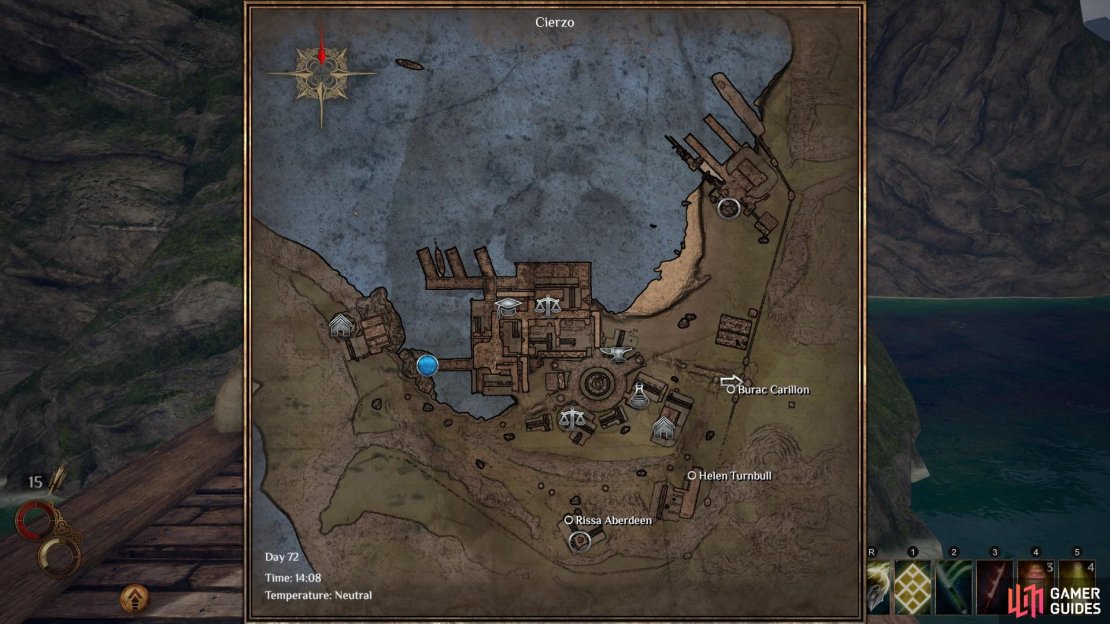 The location of Cierzo Storage on the town map.